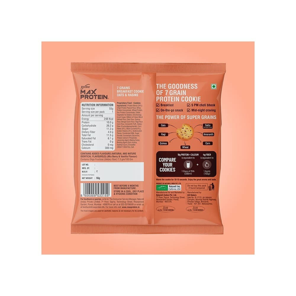 RiteBite Max Protein Daily Choco Berry Protein Bar + RiteBite Max Protein Oats & Raisins Cookies Combo : 55 g + 50 g