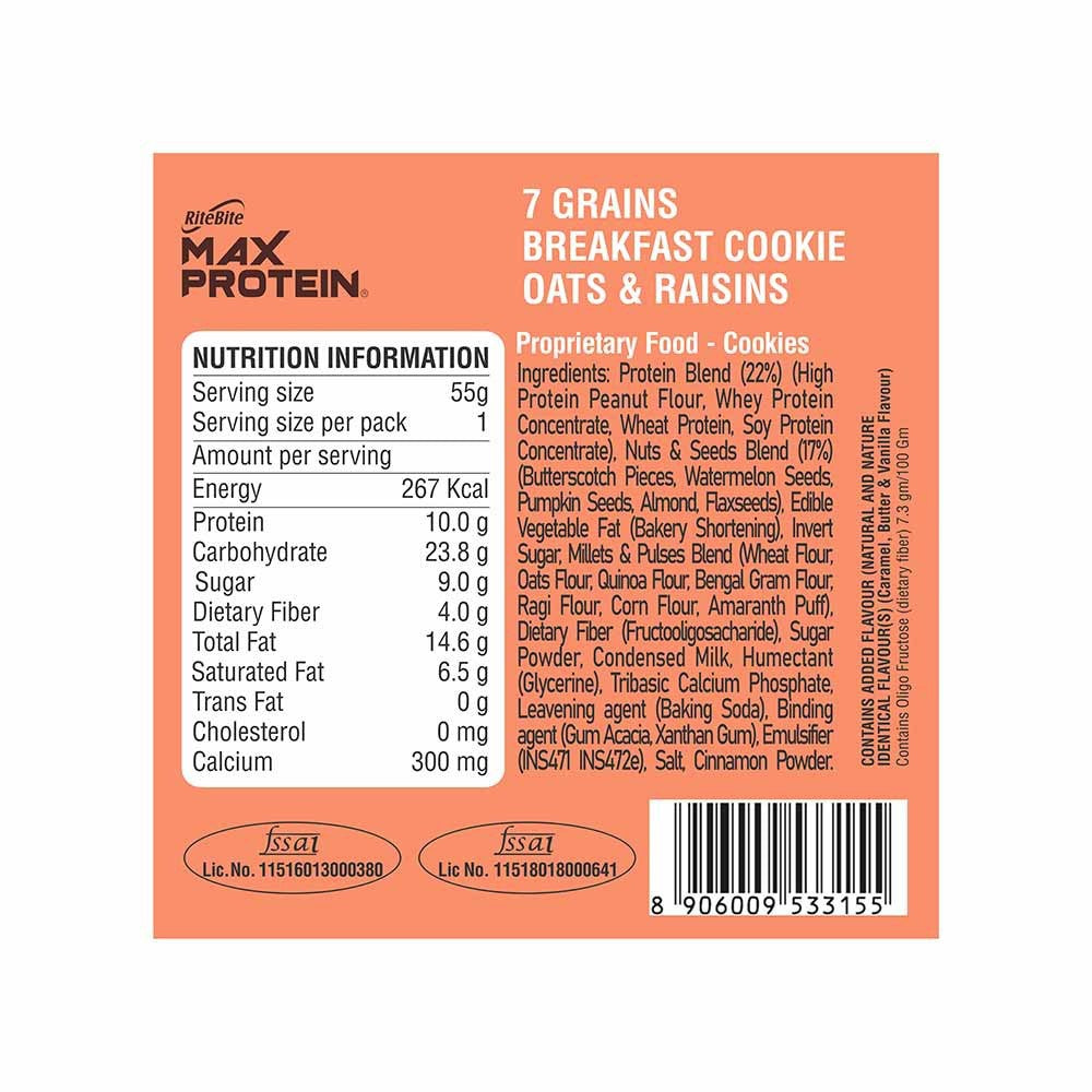 RiteBite Max Protein Daily Choco Berry Protein Bar + RiteBite Max Protein Oats & Raisins Cookies Combo : 55 g + 50 g