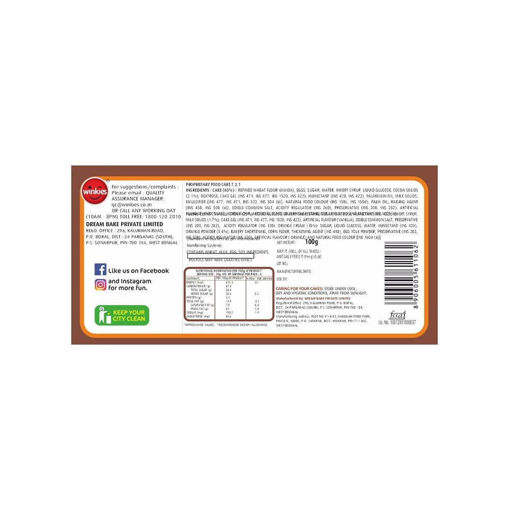 Winkies Choco Orange Swiss Roll : 100 g