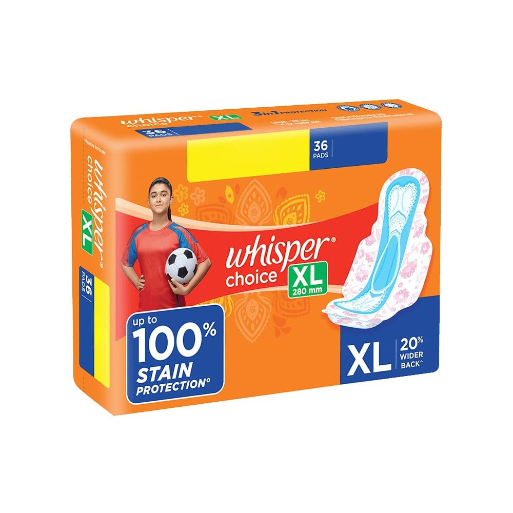Whisper Choice Stain Protection Sanitary Pads : 36 pieces