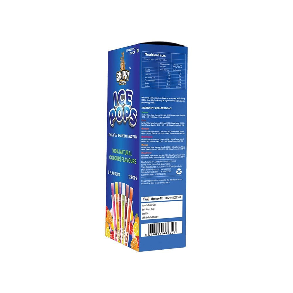 Skippi Natural Multi Flavour Ice Pops : 1 pack (12 piece x 70 ml)