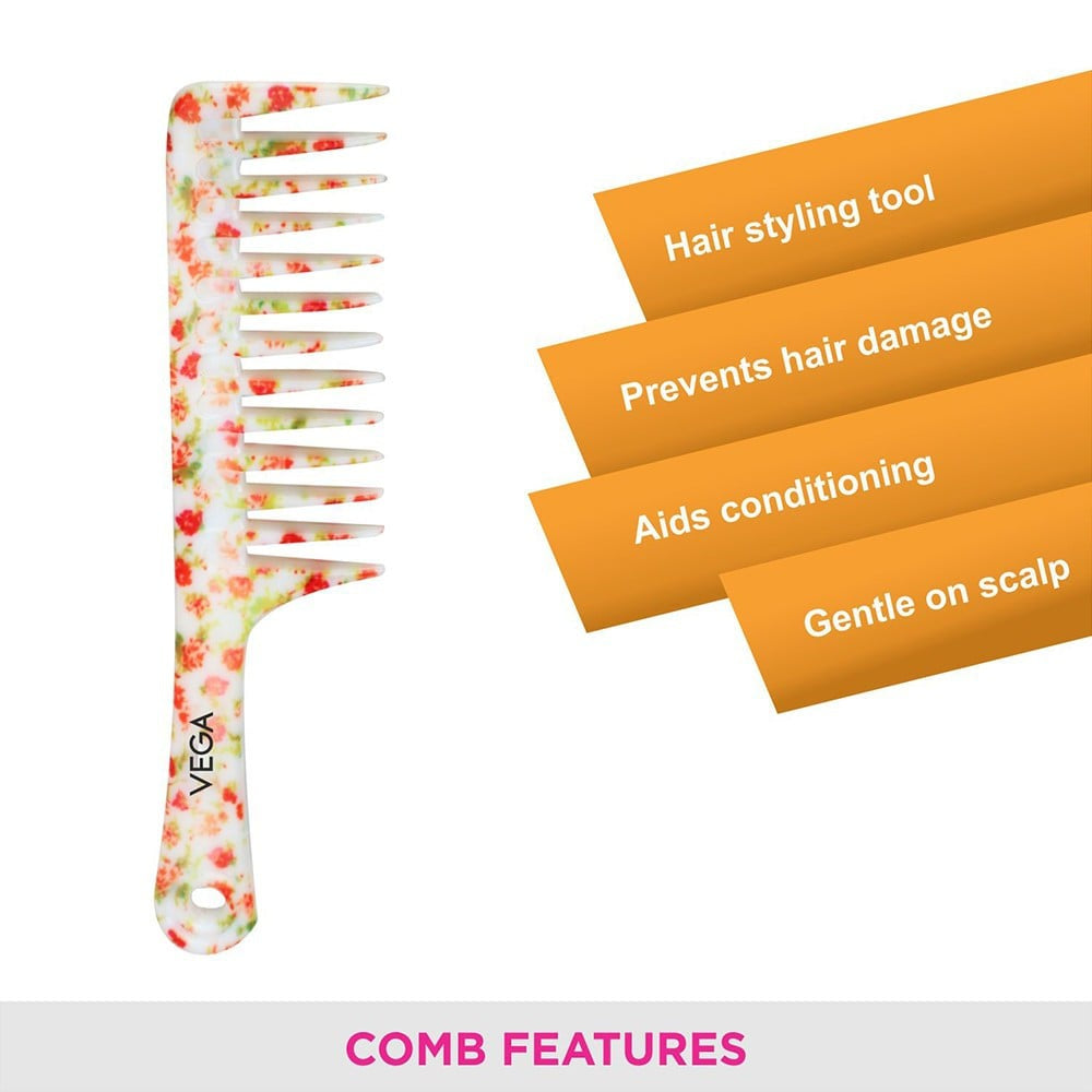 Vega Floral Shampoo Hair Comb (Large) (Multicolour) : 1 piece