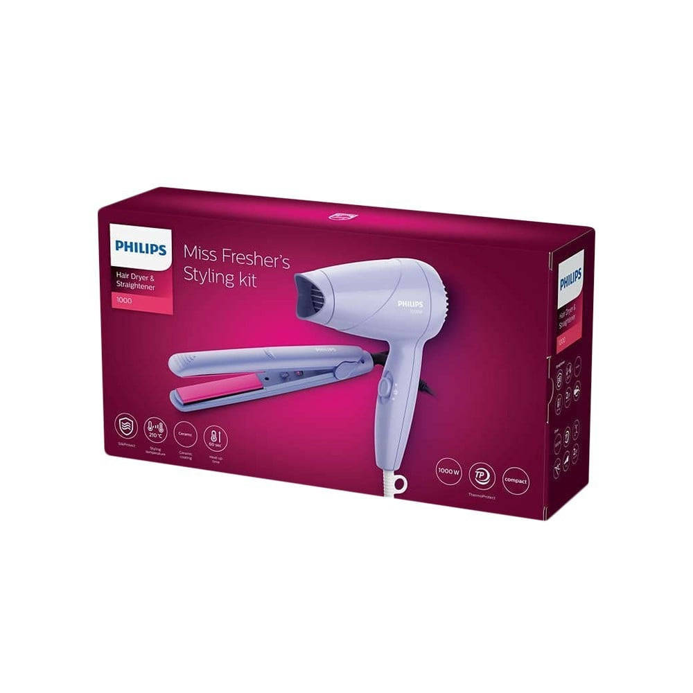 Philips HP8643/56 Miss Fresher's Hair Styling Kit (1000 Watts) (Pink, 1000W) : 1 pack