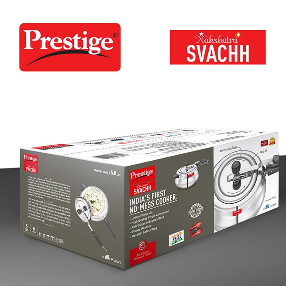 Prestige NakshatraPlus Svachh Spillage Control Handi Pressure Cooker (Aluminium, 5 ltrs, Silver) : 1 unit