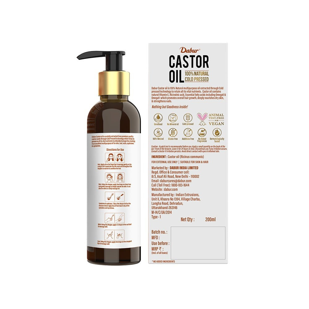 Dabur 100% Natural Cold Pressed Castor Oil : 200 ml
