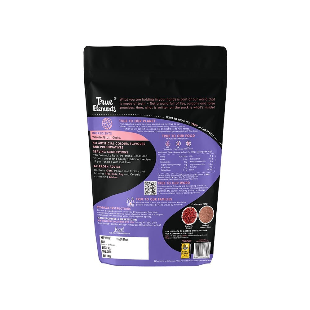 True Elements Oat Flour - Nutrient-Rich Oats Atta : 1 kg