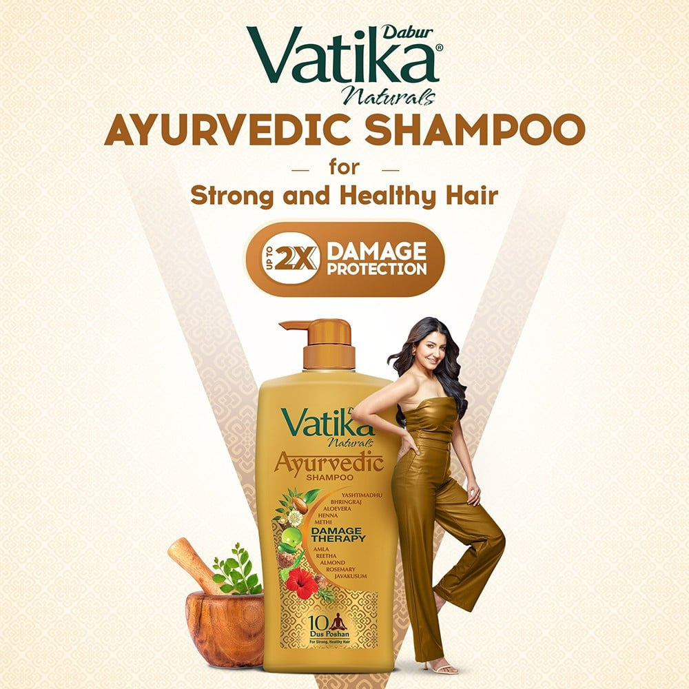Dabur Vatika Ayurvedic Shampoo with 2x Damage Protection : 340 ml