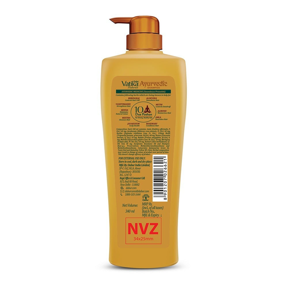 Dabur Vatika Ayurvedic Shampoo with 2x Damage Protection : 340 ml