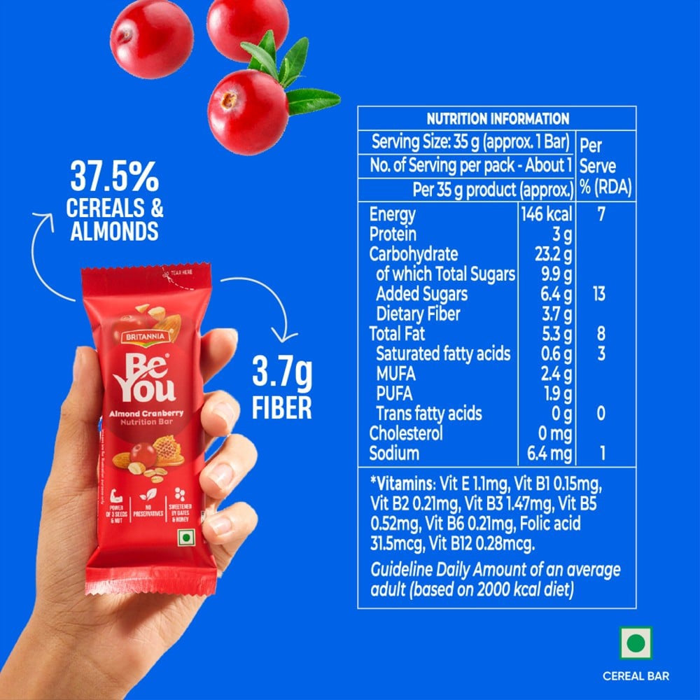 Britannia Be You Almond Cranberry Nutrition Bar : 35 g