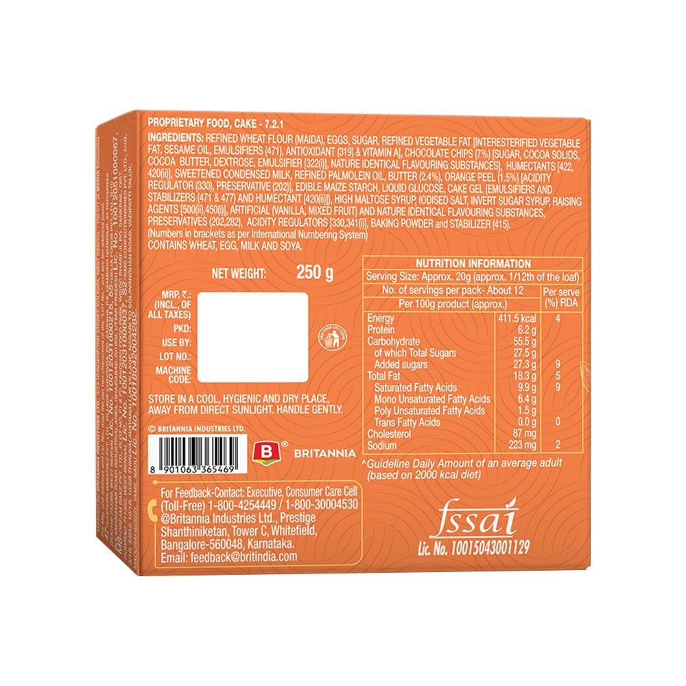 Britannia Choco Chip Orange Pound Cake : 250 g