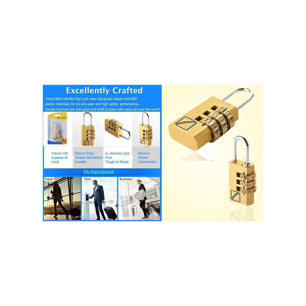 Travel Blue 3-Dial Combination Luggage Lock (Gold) : 1 unit