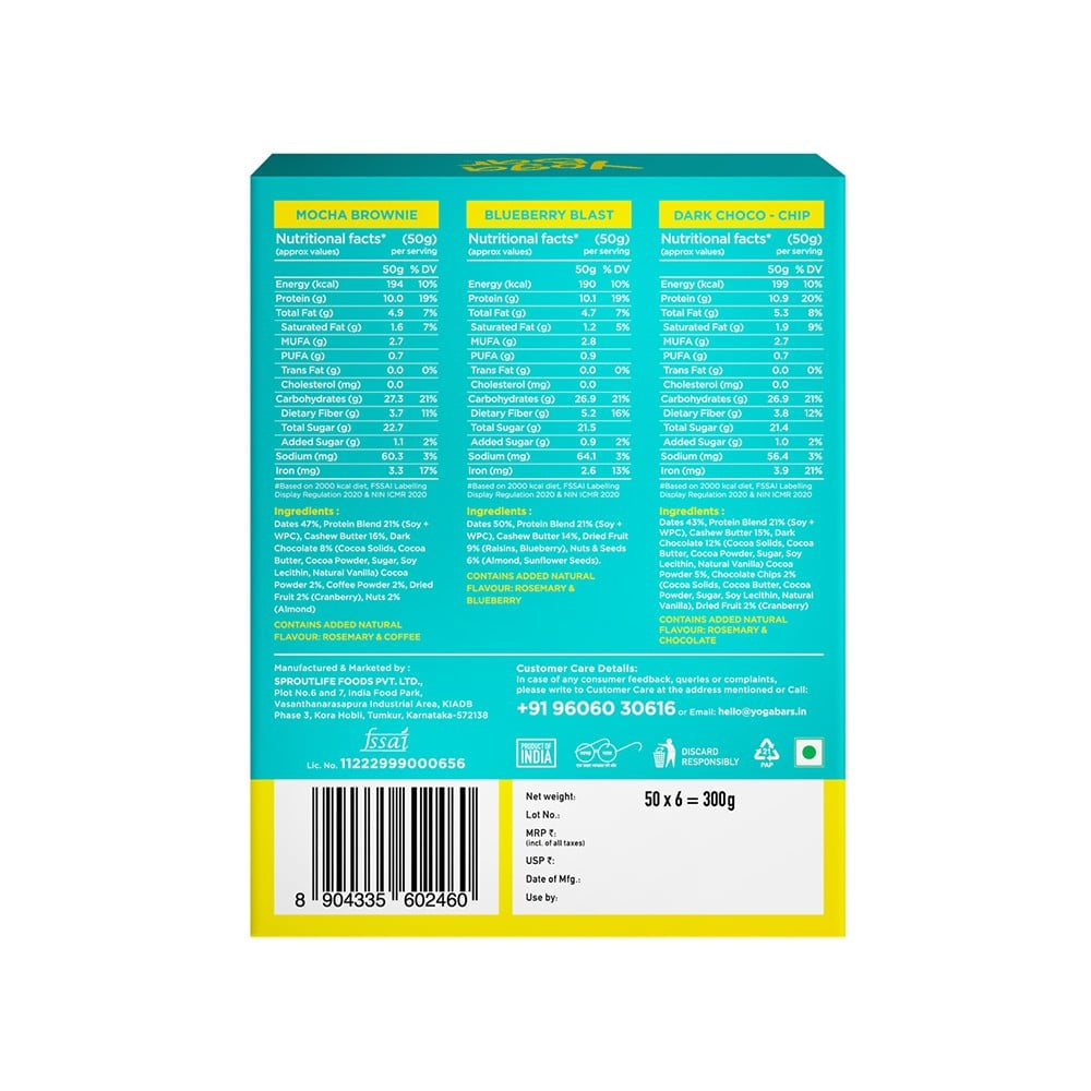 Yoga Bar Daily 10g Protein Bar (Assorted) : 1 pack (6 x 50 g)