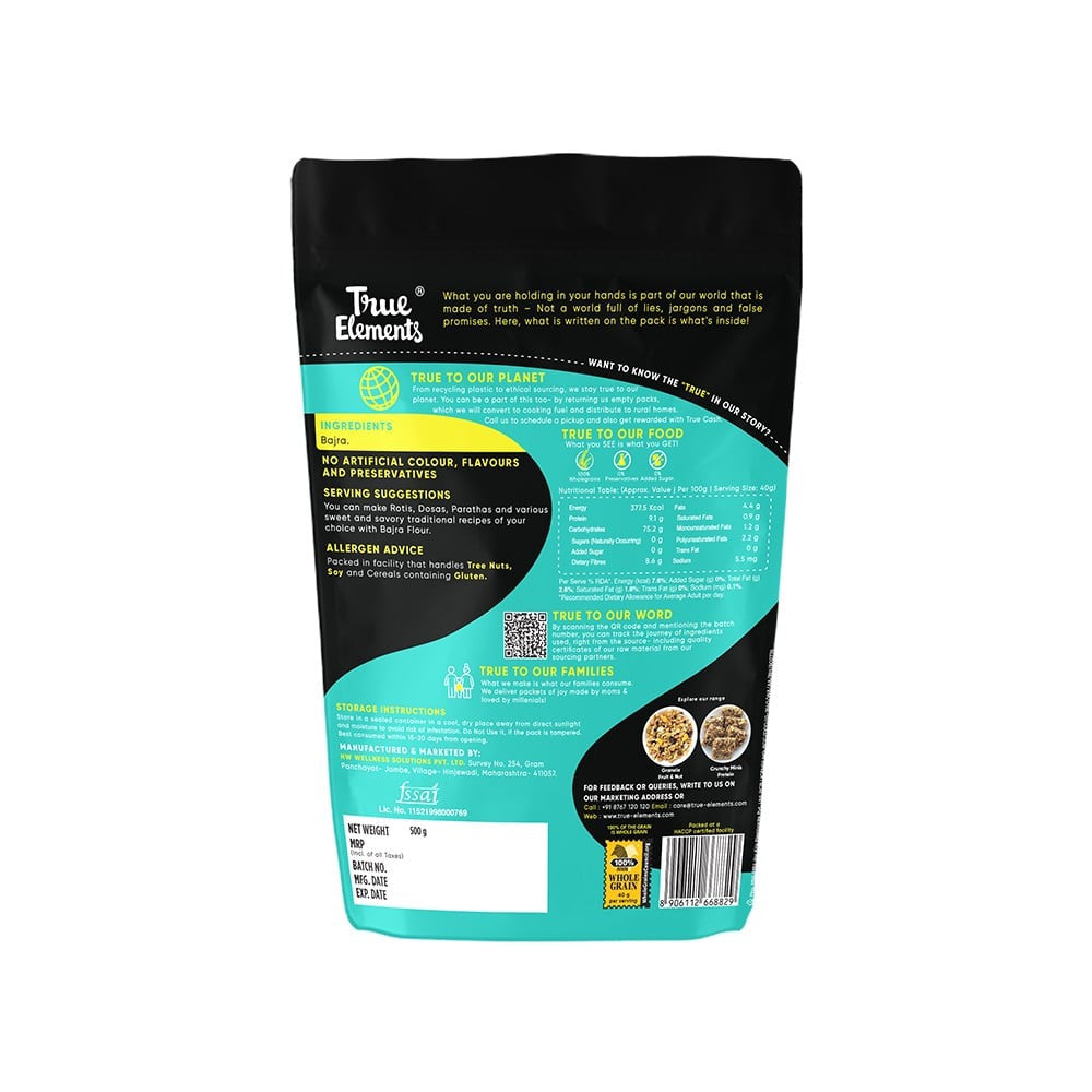 True Elements Bajra Flour (Pearl Millet) : 500 g