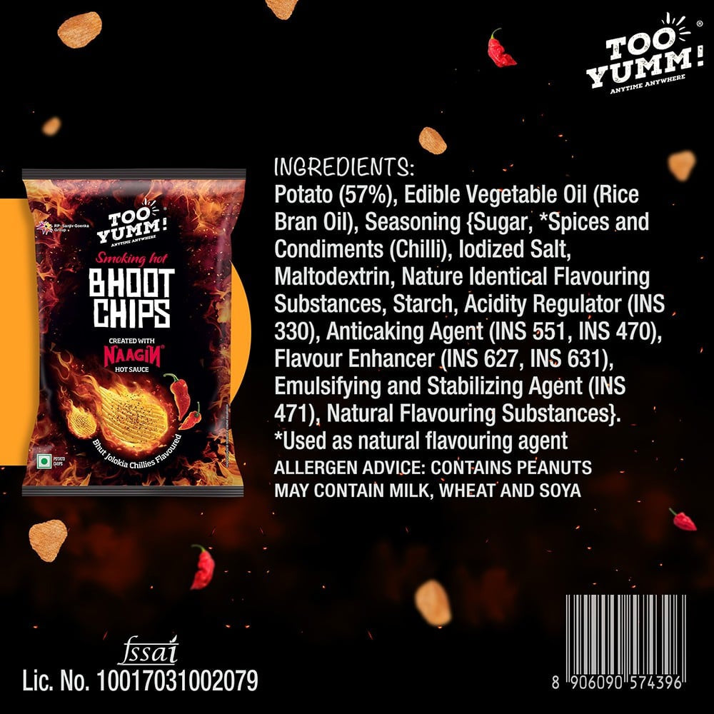 Too Yumm Smoking Hot Bhoot Potato Chips (Bhut Jolokia Chillies) - Pack of 2 : 2 x 82 g