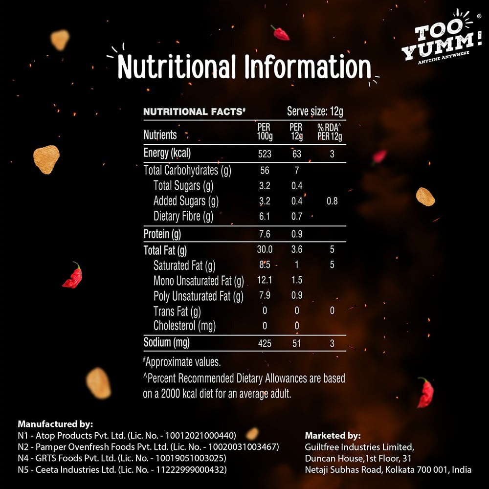 Too Yumm Smoking Hot Bhoot Potato Chips (Bhut Jolokia Chillies) - Pack of 2 : 2 x 82 g