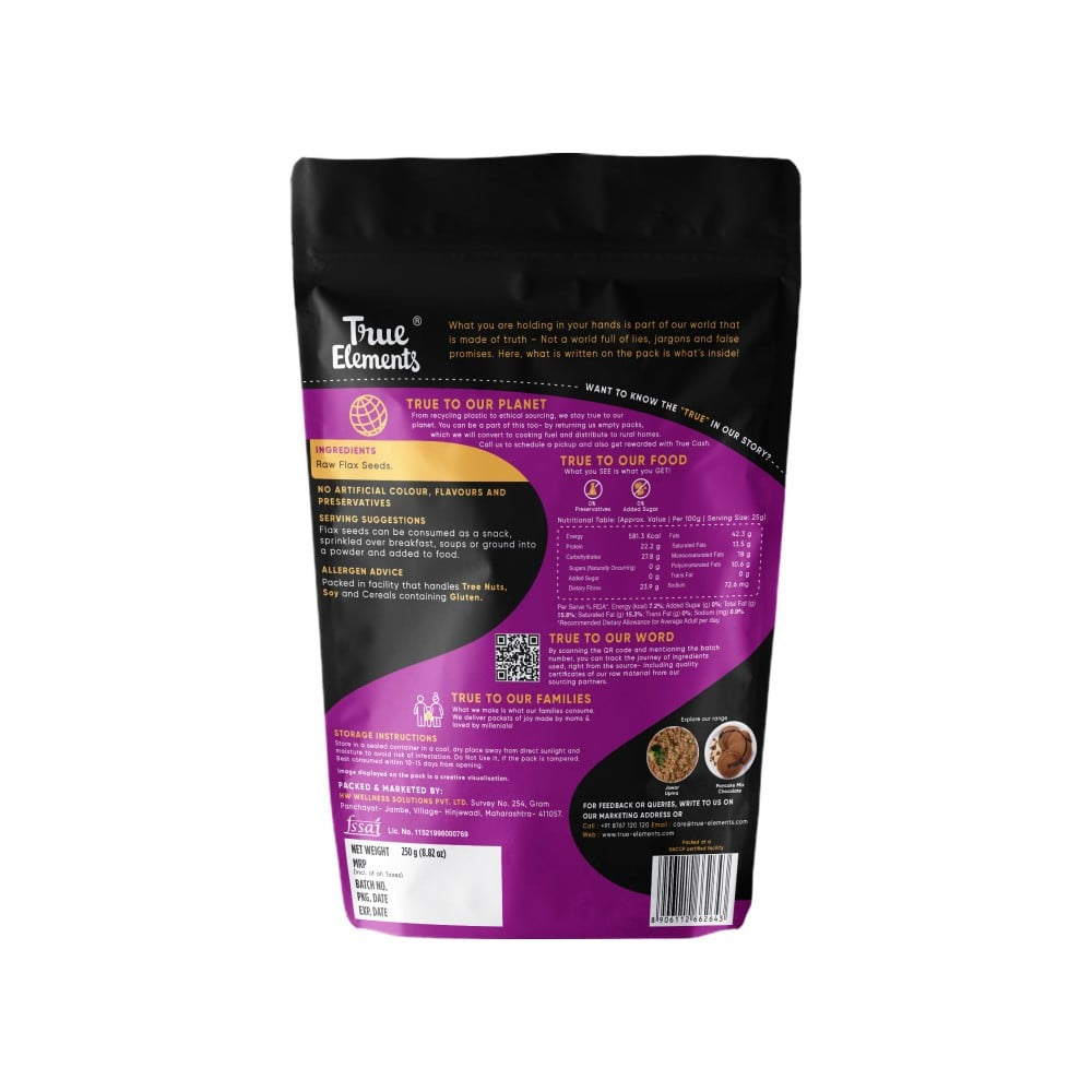 True Elements Flax Seeds - Fibre and Protein Rich - Pack of 2 : 2 x 250 g