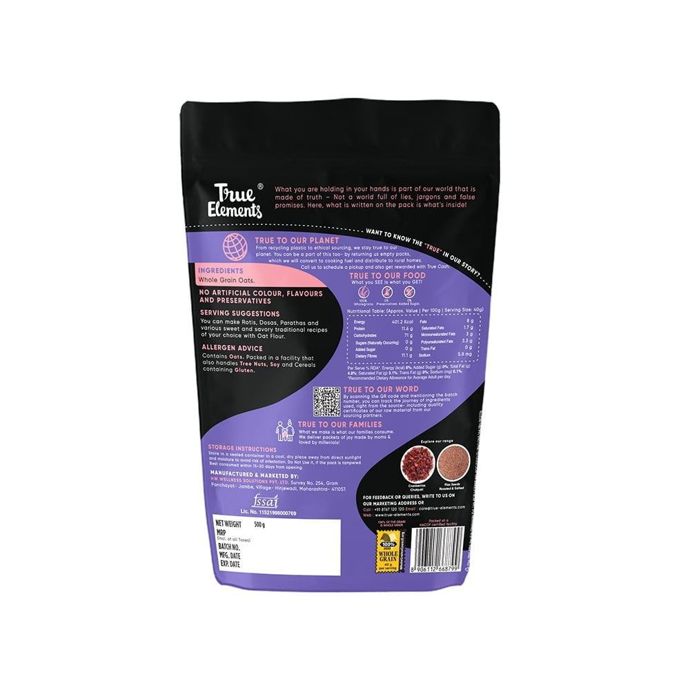 True Elements Super Grains Oat Flour - High-Fiber Atta : 500 g
