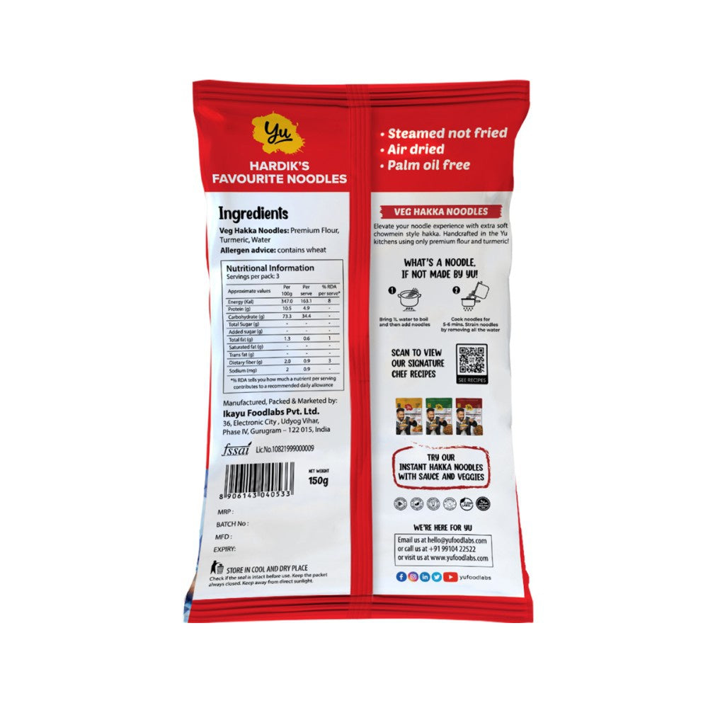 Yu Veg Hakka Noodles - Chowmein Style - Pack of 2 : 2 x 150 g