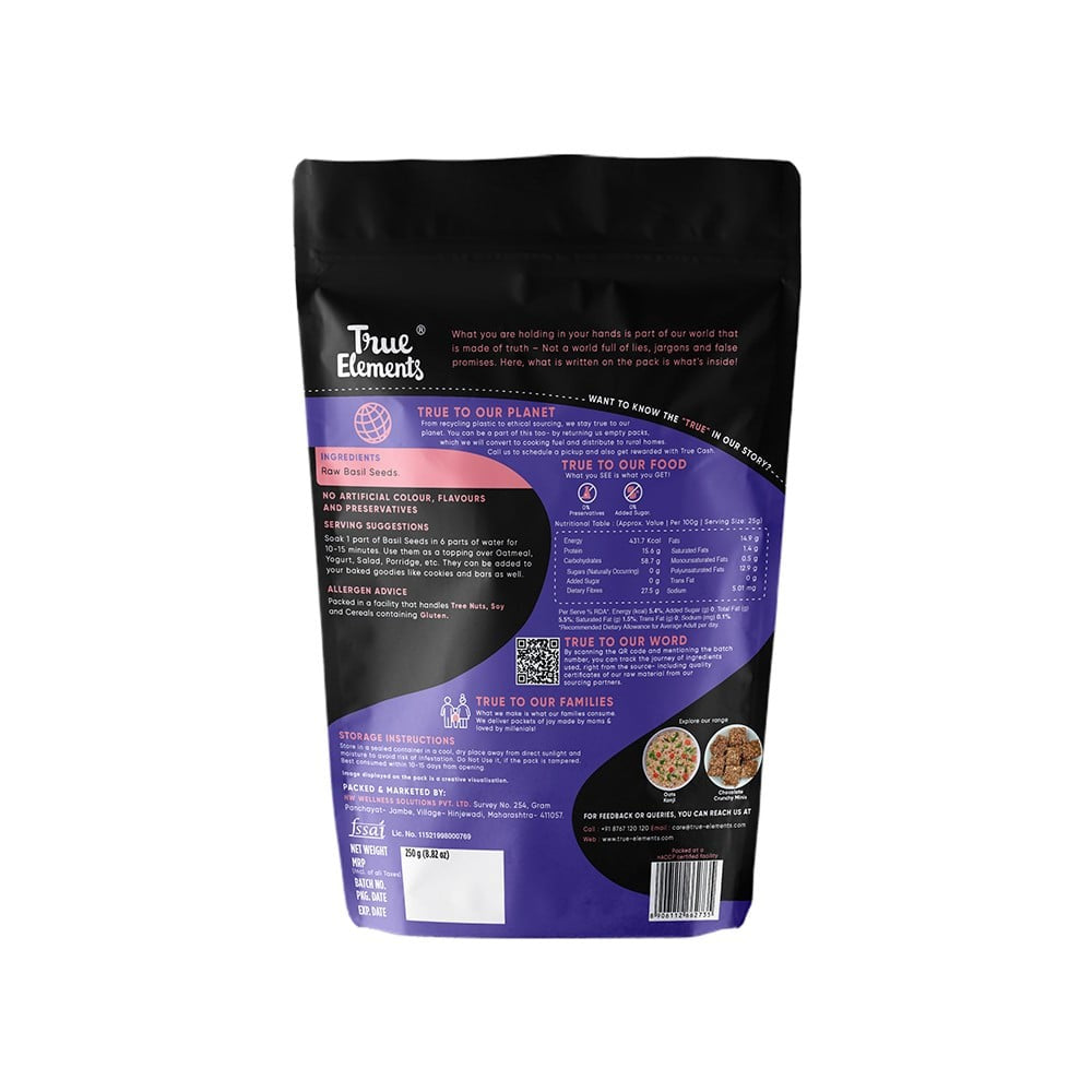 True Elements Basil Seeds / Sabja Seeds (Raw) : 250 g