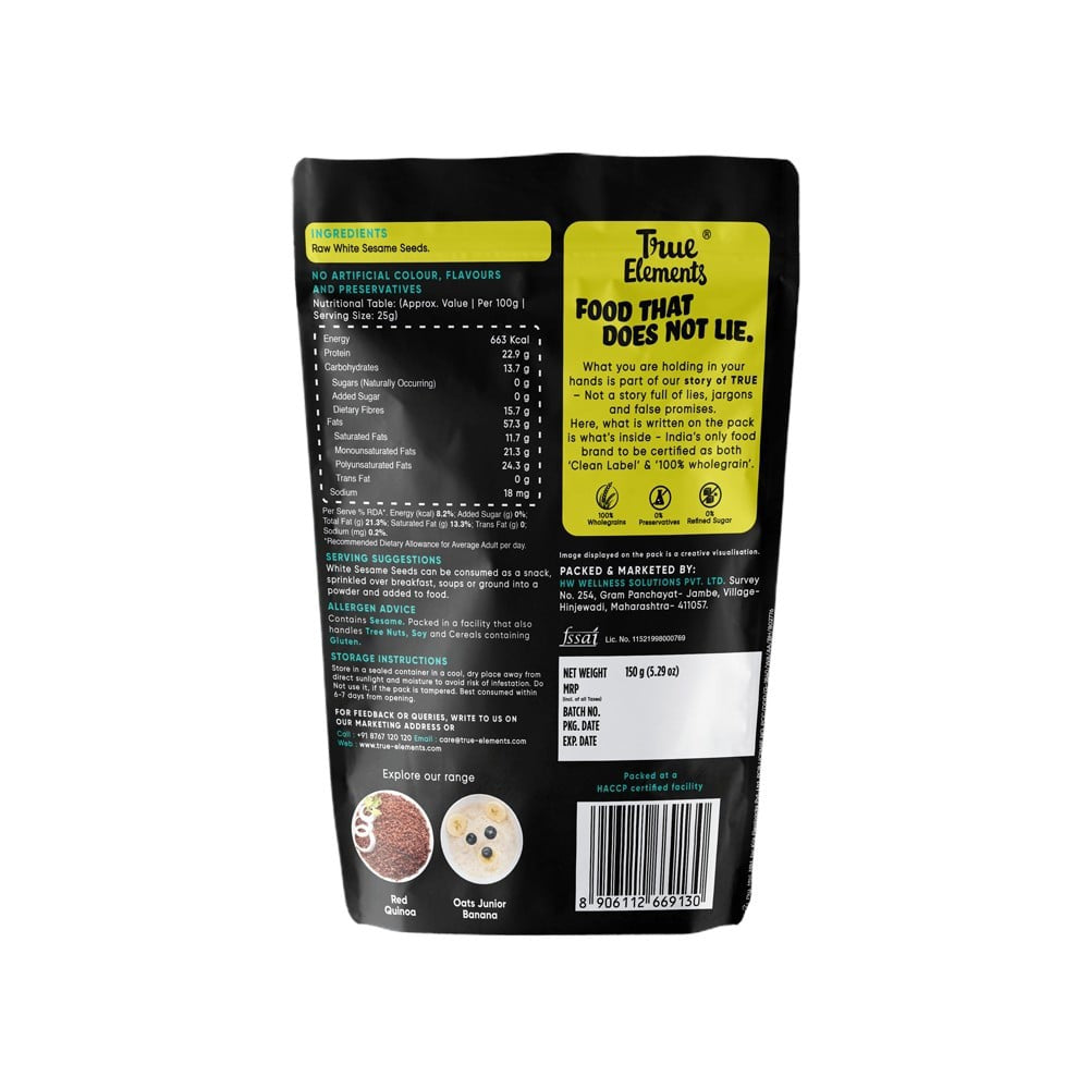True Elements White Sesame Seeds (Safed Til) : 150 g