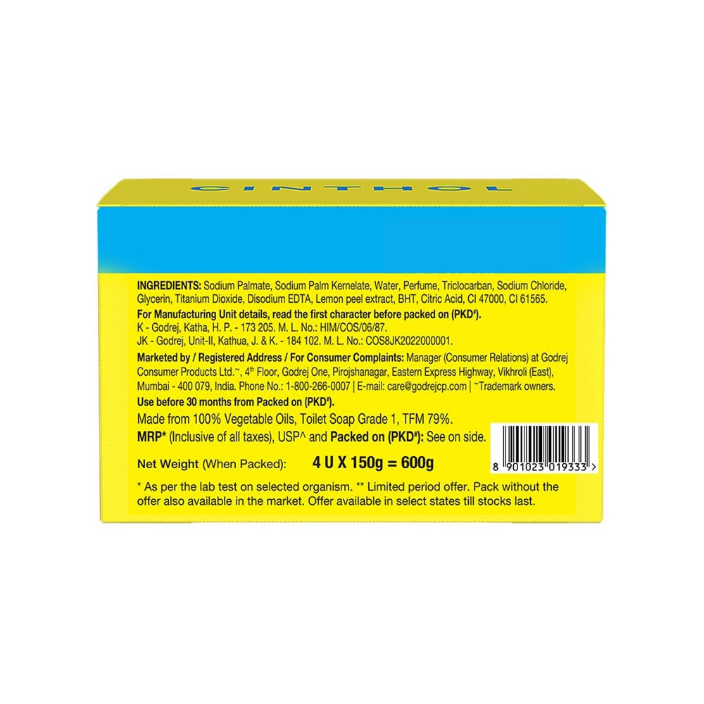 Cinthol Lime Bath Soap - Pack of 4 : 4 x 150 g