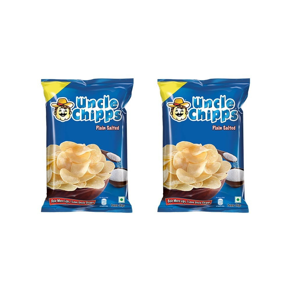 Uncle Chipps Plain Salted Potato Chips - Pack of 2 : 2 x 80 g