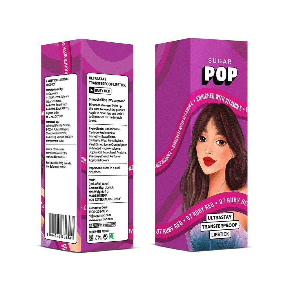 SUGAR POP Ultrastay Transferpoof Lipstick (07 Ruby Red) : 4 g