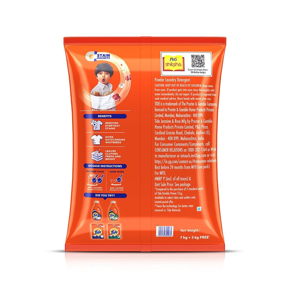 Tide Plus Detergent Powder Jasmine & Rose - with Free Detergent Powder - 3 kg : 7 kg + 3 kg
