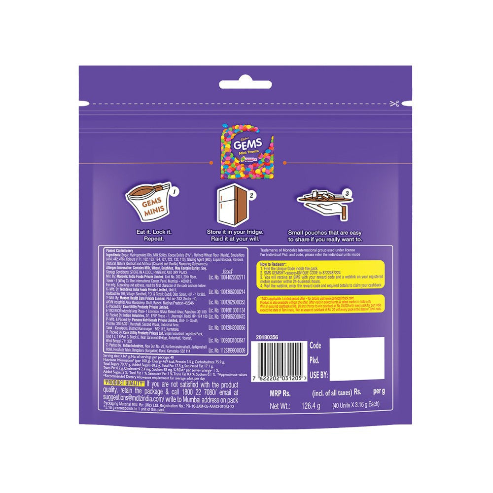 Cadbury Gems Shaped Chocolate Pack Home Treats Pack - Pack of 3 : 3 x 126.4 g