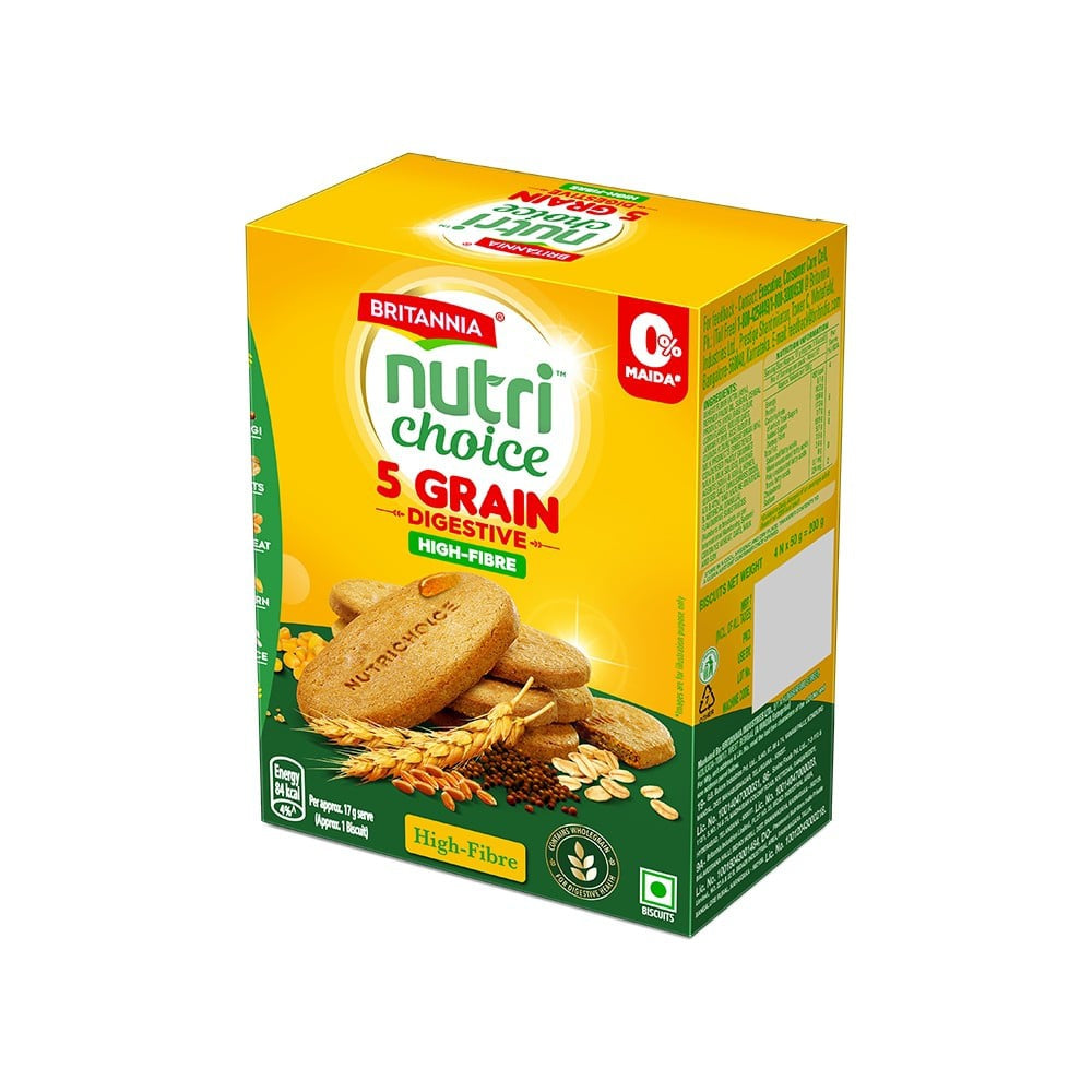 Britannia NutriChoice 5 Grain Digestive Biscuit (0% Maida) : 200 g