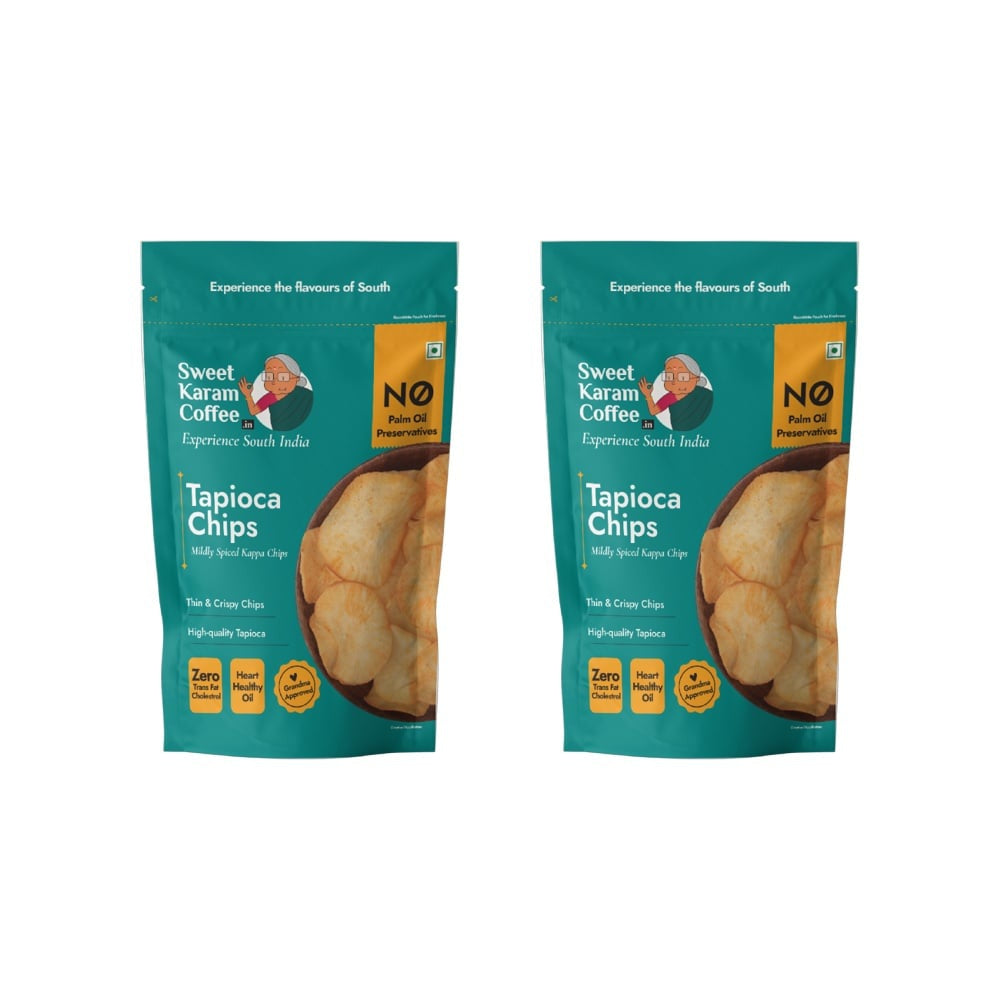 Sweet Karam Coffee Tapioca Chips - No Palm Oil - Pack of 2 : 2 x 65 g