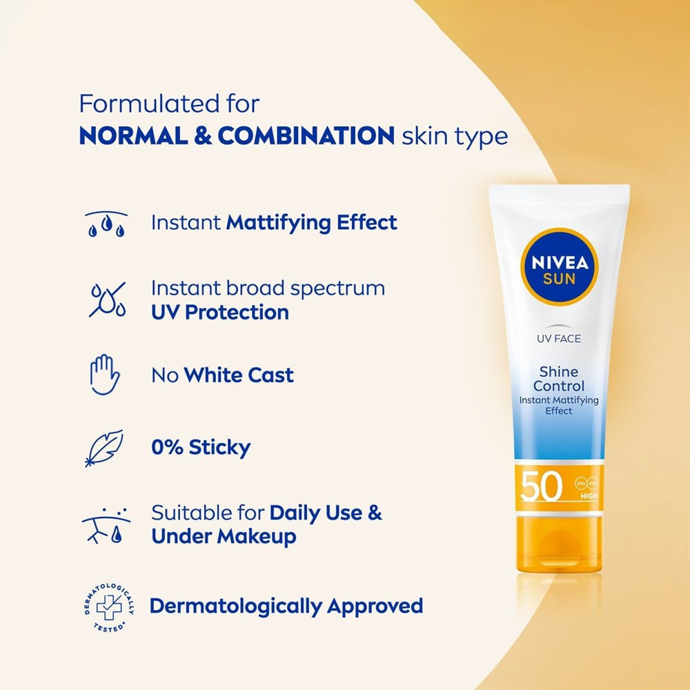 Nivea Shine Control Mattifying Effect UV Face Sunscreen (SPF 50) : 50 ml