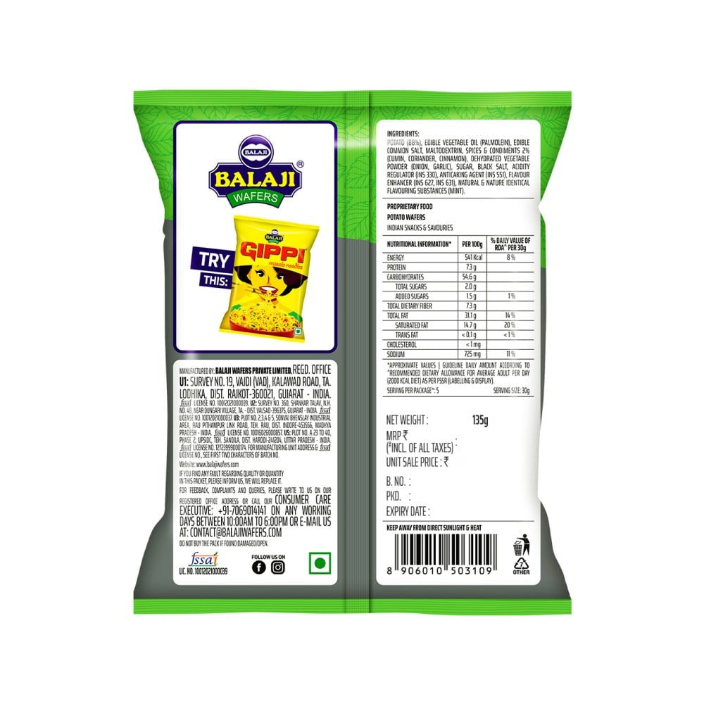 Balaji Rumbles Pudina Twist Potato Wafers : 135 g
