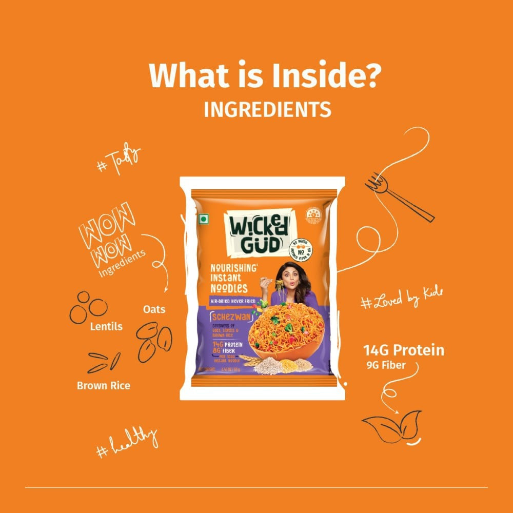 WickedGud Schezwan Nourishing No Maida & No Oil Instant Noodles - Pack of 2 : 2 x 69 g