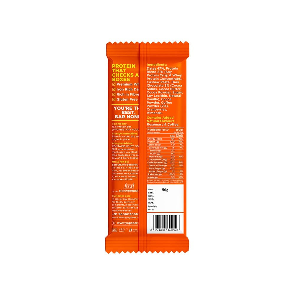 Yoga Bar 10 g Coffee Rush Protein Bar : 50 g