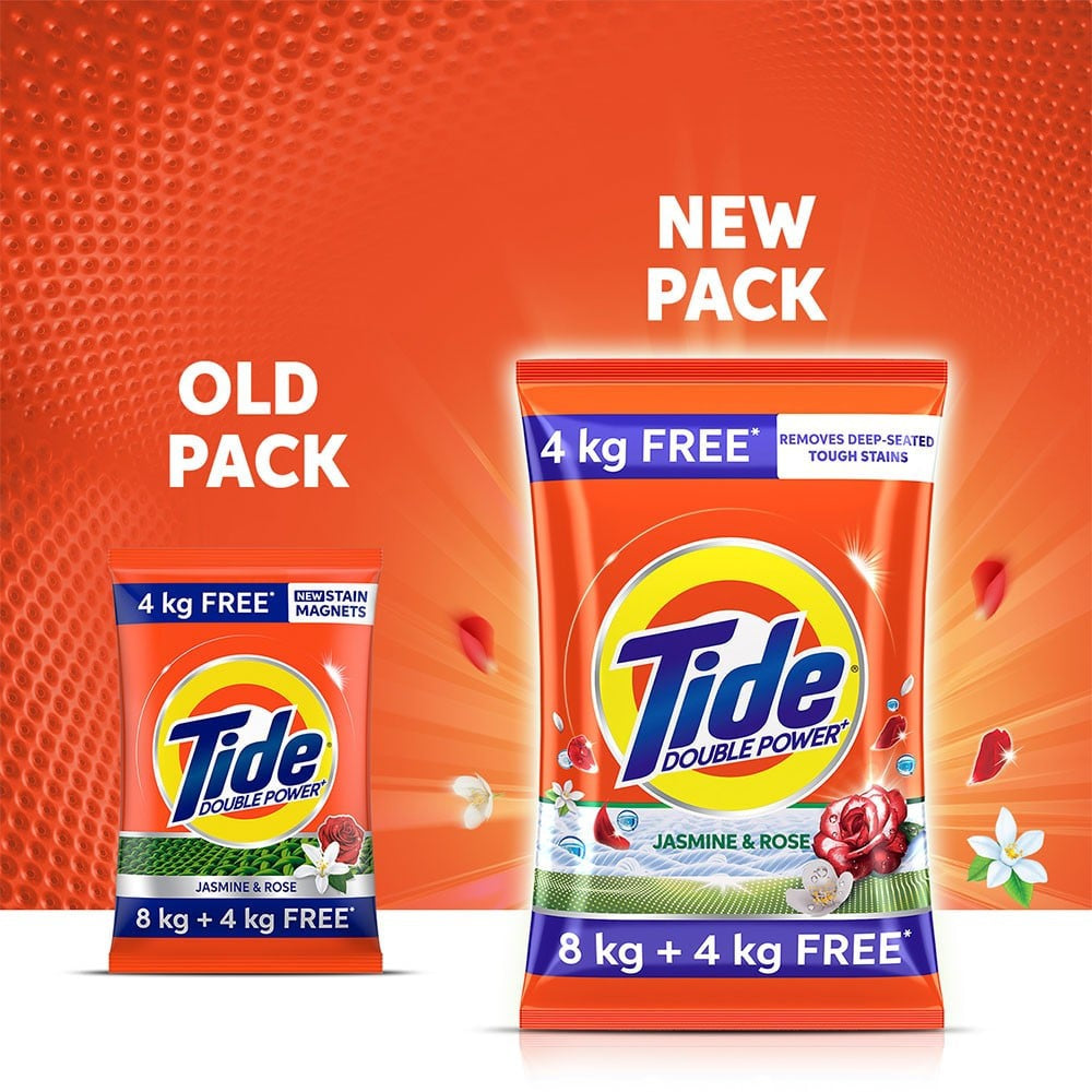Tide Plus Detergent Powder Jasmine & Rose : 8 kg + 4 kg