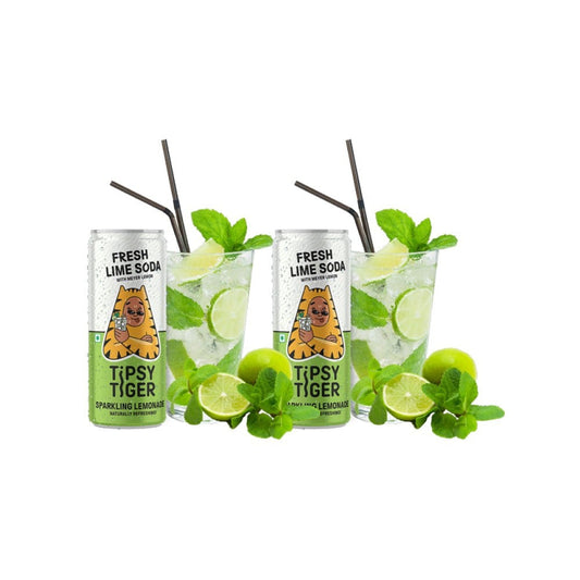Tipsy Tiger Fresh Lime Soda - Sparkling Water and Lemon Drink - Pack of 2 : 2 x 250 ml