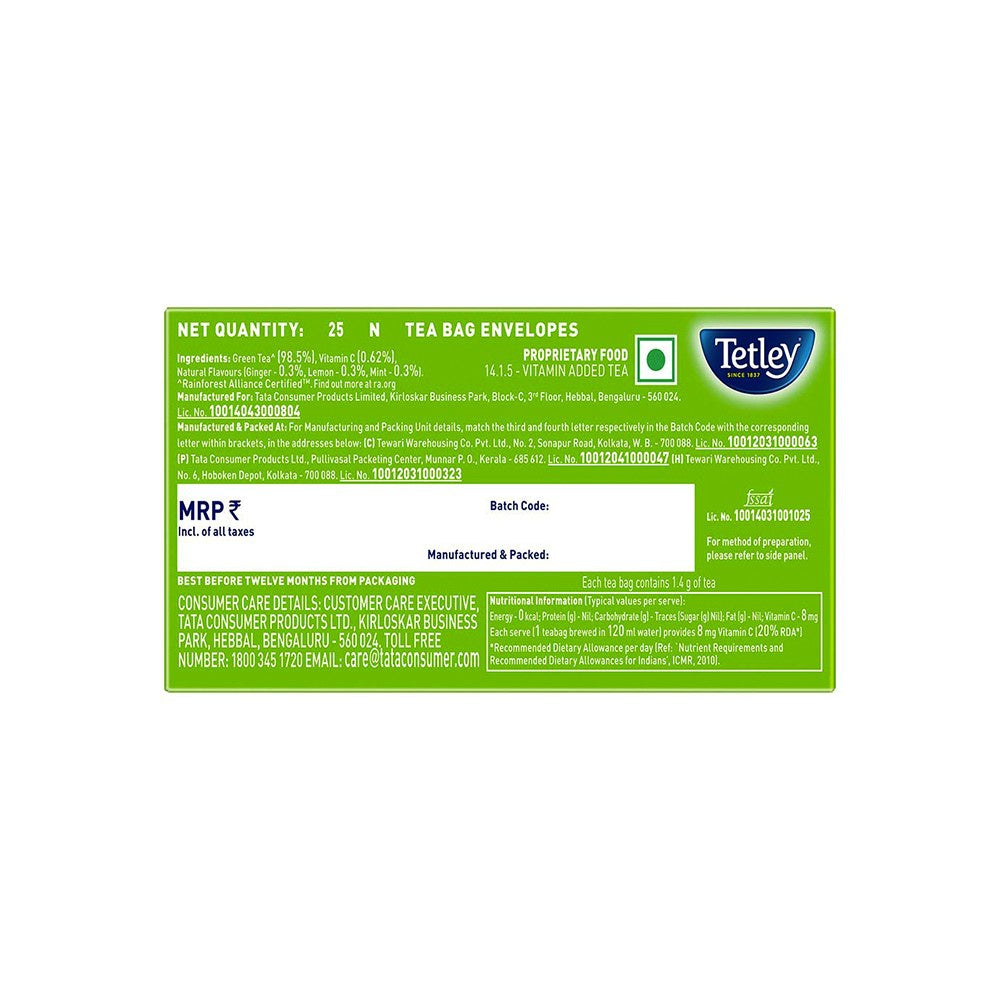 Tetley Ginger, Mint & Lemon Green Tea Bags (Immune with added Vitamin C) - Pack of 2 : 2 x 25 pieces