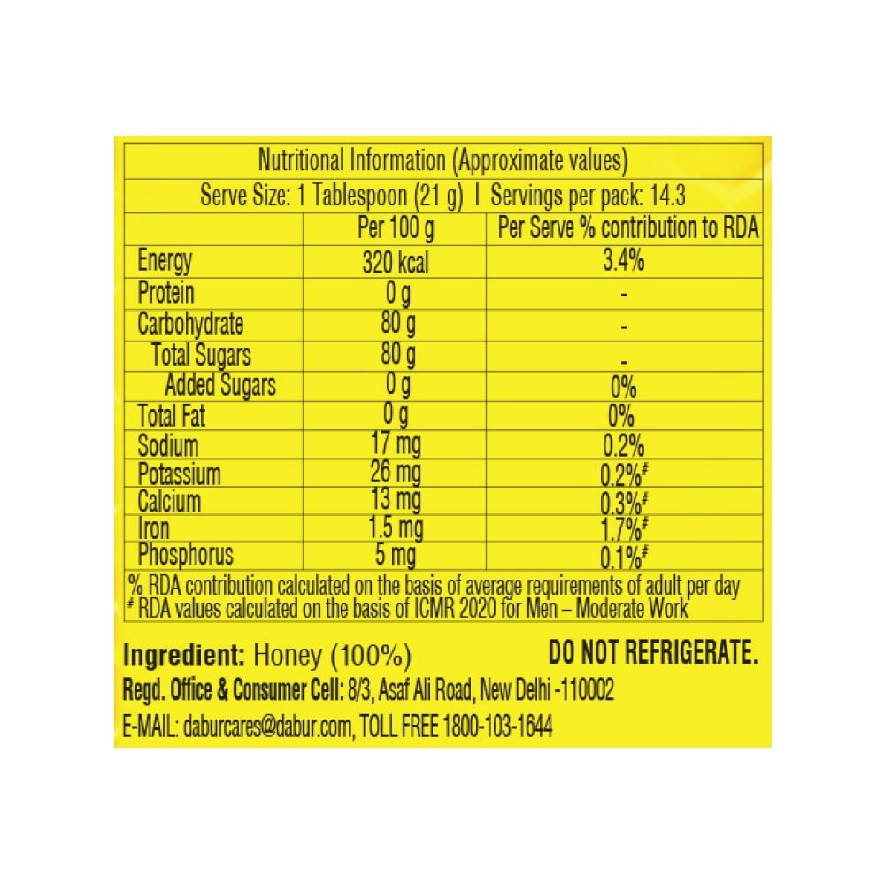 Dabur Honey - 100% Pure, World's No.1 Honey Brand (No Sugar Adulteration) : 250 g