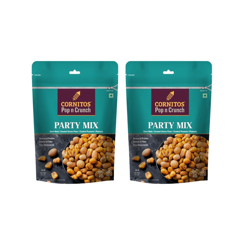 Cornitos Pop n Crunch Party Nut Mix - Salted Peanuts, Corn Nut & Coated Green Peas - Pack of 2 : 2 x 180 g