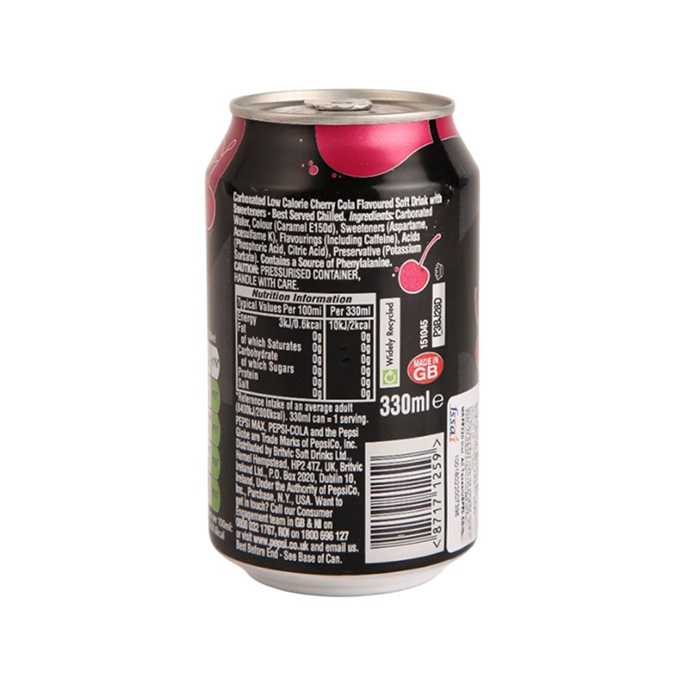 Pepsi Max Cherry No Sugar Soft Drink : 330 ml