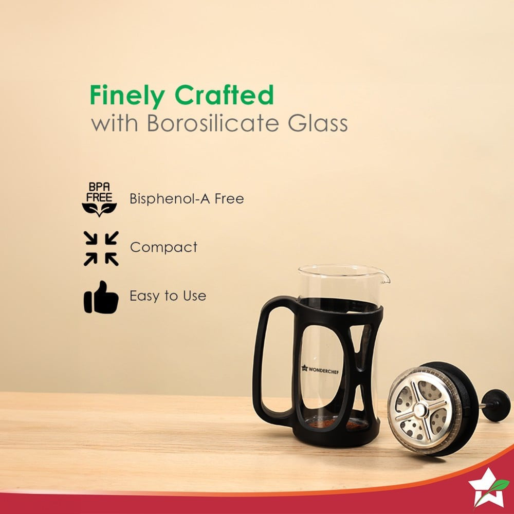 Wonderchef French Press Coffee Maker & Milk Frother Set (Black, French Press & Milk Frother) : 1 set (2 units)