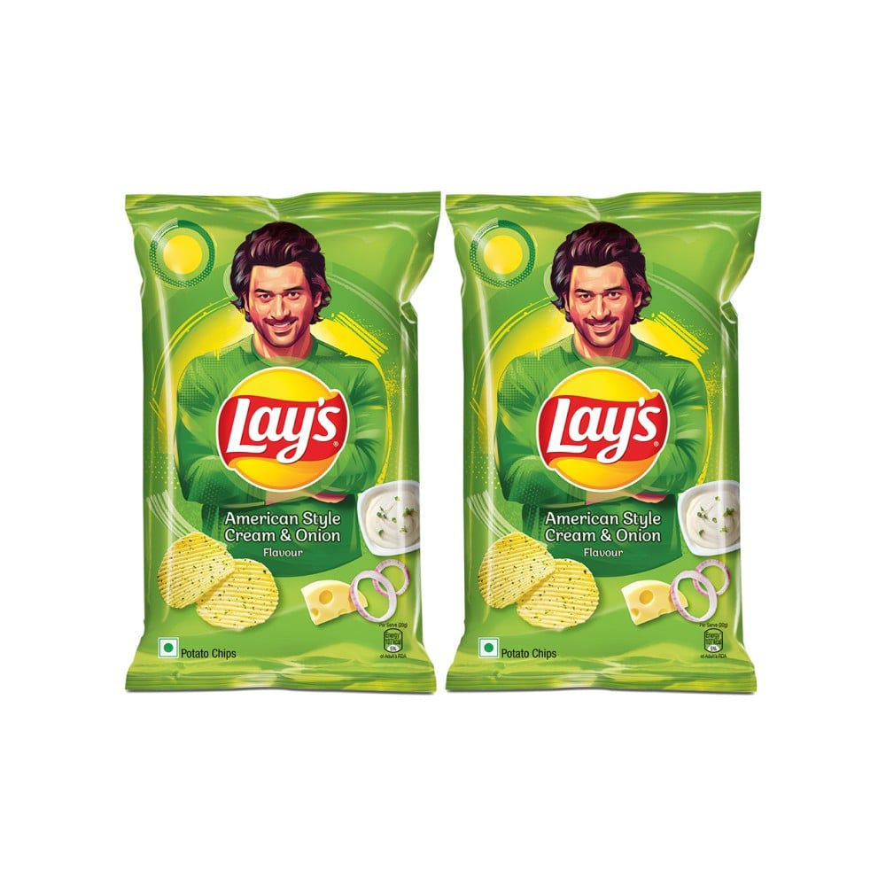 Lay's American Style Cream & Onion Flavour Potato Chips - Pack of 2 : 2 x 82 g