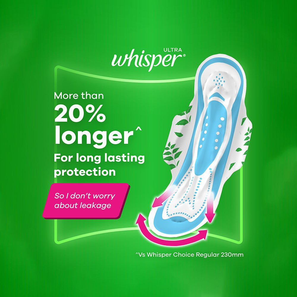 Whisper Ultra Upto No Gap No Leaks Sanitary Pads (XL) + Daily Liners Clean & Fresh Panty Liners Combo : 15 pieces + 20 pieces