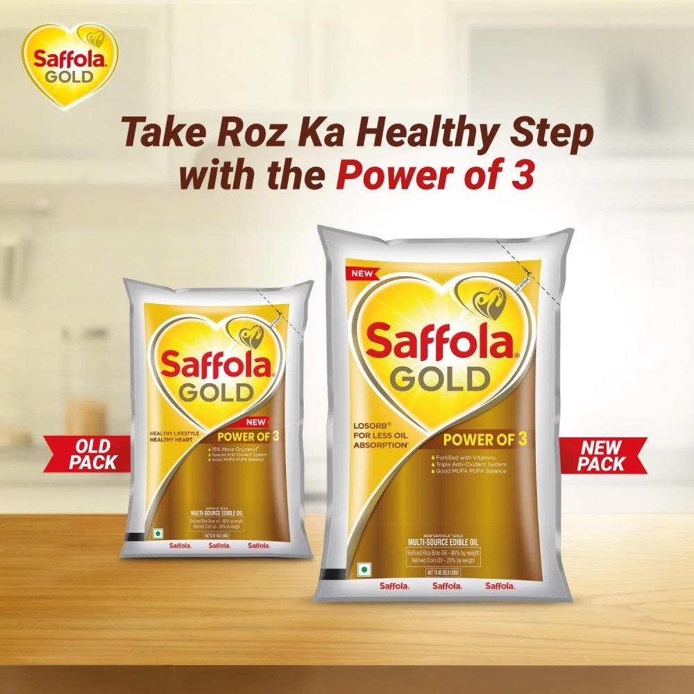 Saffola Gold Power of 3 Refined Blended Cooking Oil - Pack of 3 : 3 x 1 ltr