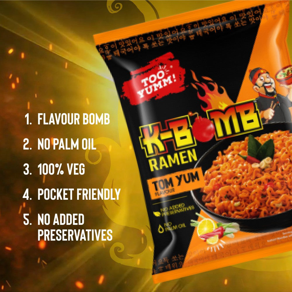 Too Yumm K-Bomb Ramen Instant Noodles - Tom Yum - Pack of 3 : 3 x 80 g