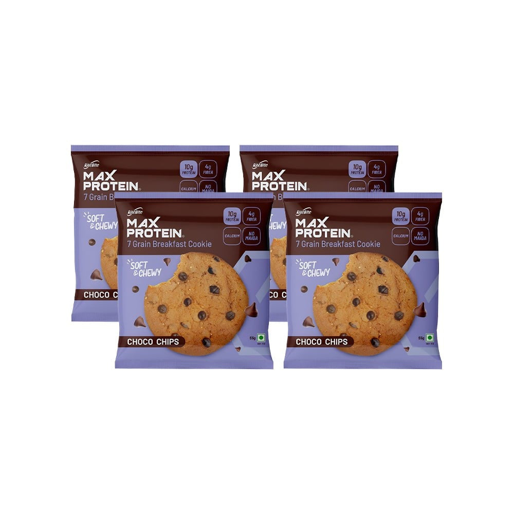 RiteBite Max Protein Choco Chips Cookies - Pack of 4 : 4 x 55 g