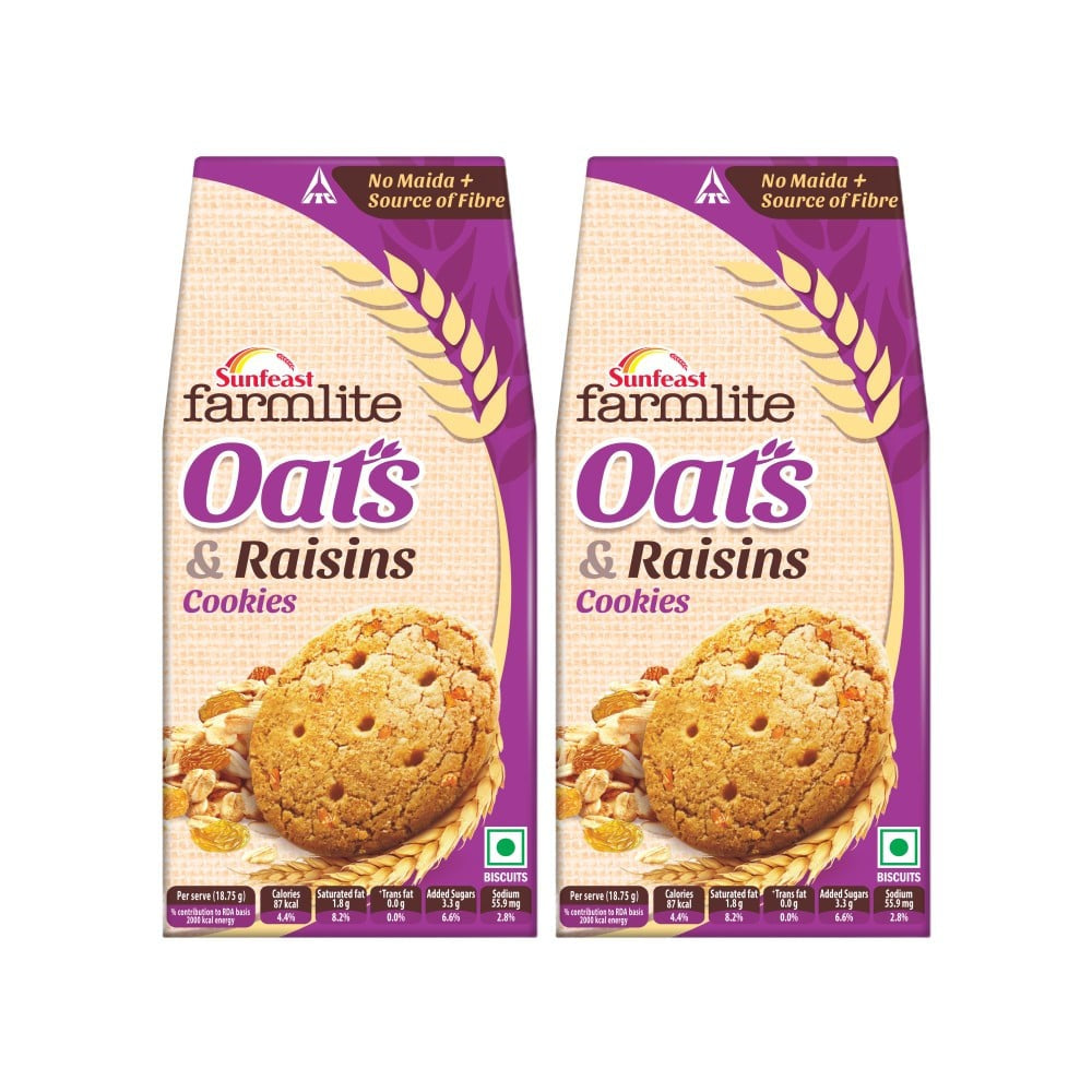 Sunfeast Farmlite Oats with Raisins Cookies - Pack of 2 : 2 x 150 g