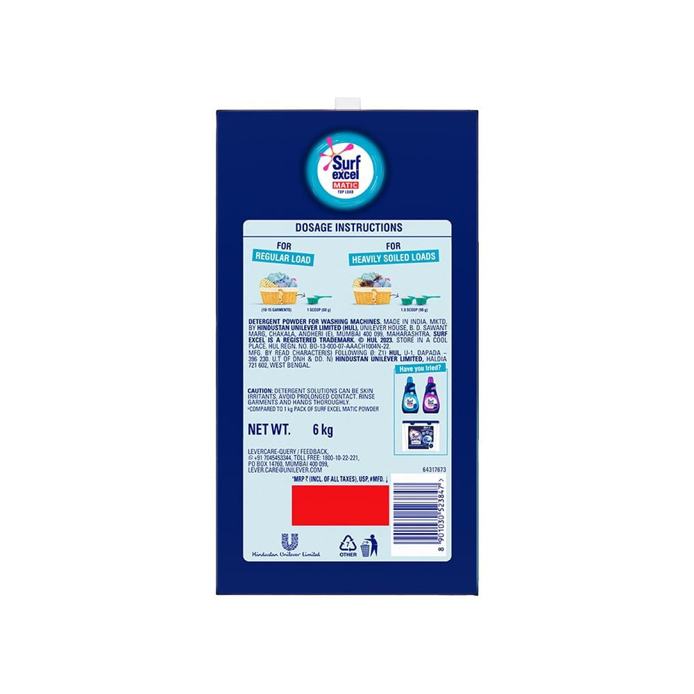 Surf Excel Top Load Detergent Powder : 6 kg