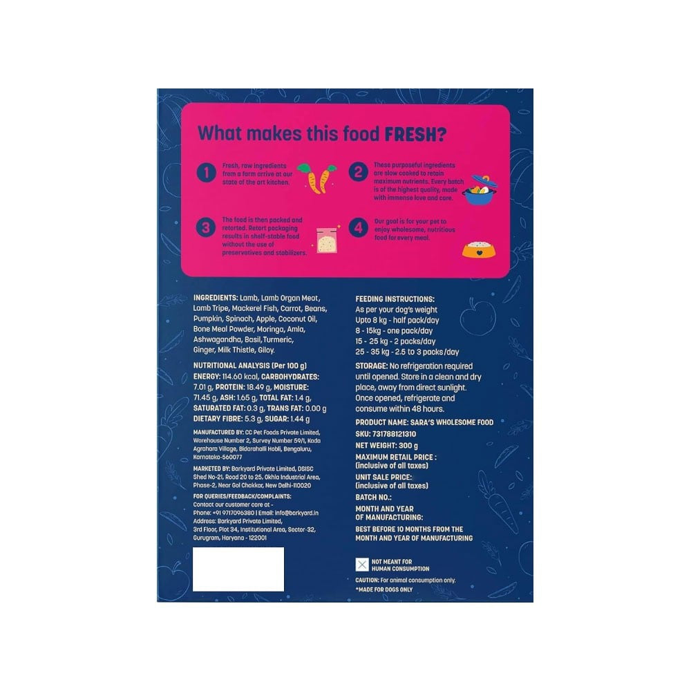 HUFT Sara's Wholesome Grain-Free Lamb & Apple Dog Food : 100 g